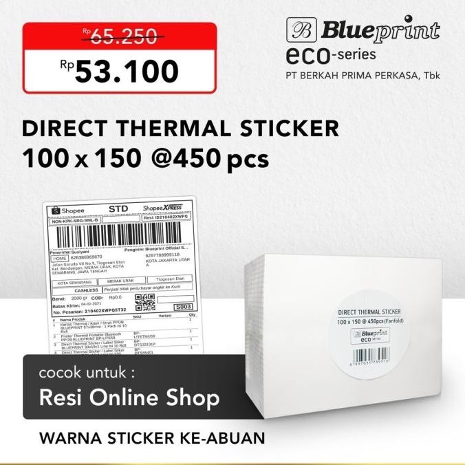 

Sale Direct Thermal Sticker 100 X 150 Mm Cf Blueprint Eco Label Resi 450Pcs