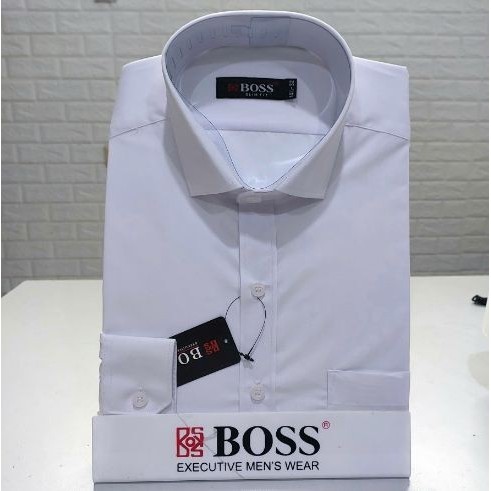 Kemeja BOSS Putih Polos Lengan Panjang Pria Slimfit Bahan Berkualitas Premium
