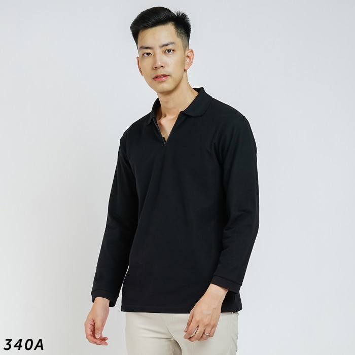 HSRM - Pozi Polo Zipper Long Sleeve Kaos Polo Pria Lengan Panjang