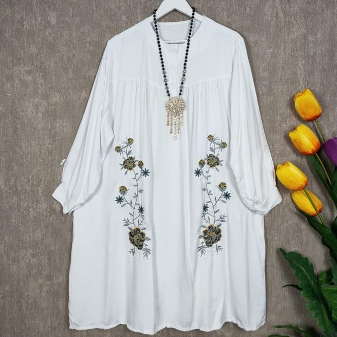 Grosir Tunik Wanita Jumbo Ld 135 Cm Warna Hitam Dan Putih Model Kekinian