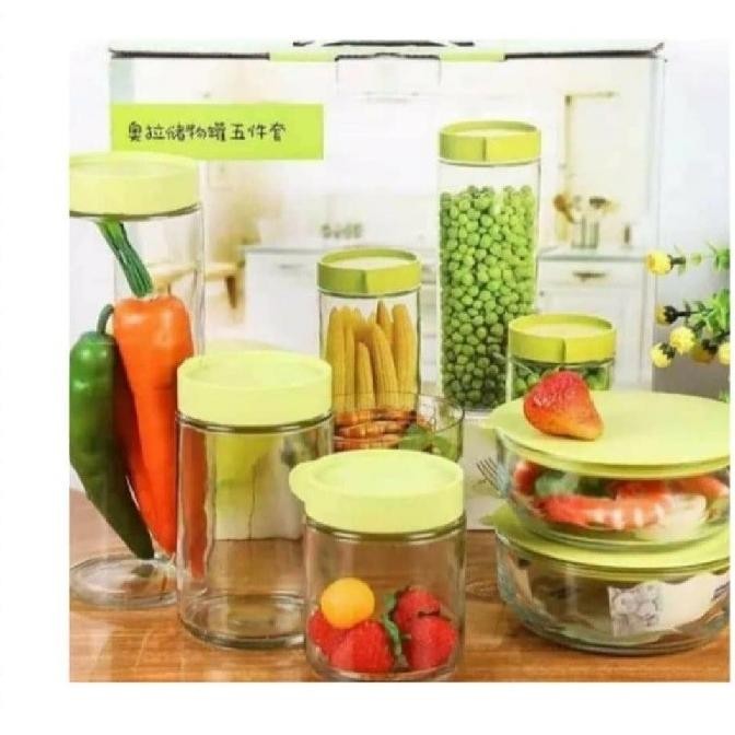 [ ERMA ] Toples Kaca 5 Set - Toples Kue Lebaran Kaca Set Isi 5 Pcs