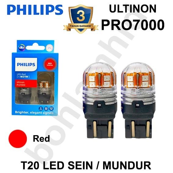 T20 Philips Ultinon Pro7000 Led Sein, Mundur, Senja Socket Tancap W21W Cahaya Kuning / Putih / Merah