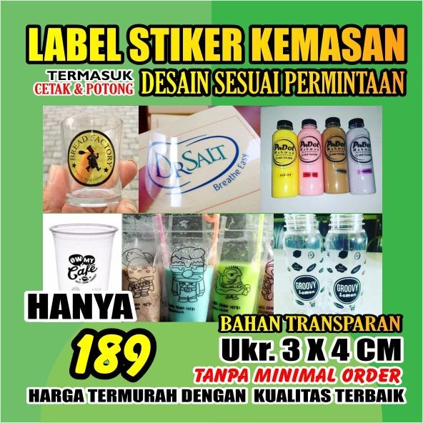 Label Botol Minuman Plastik Dus Stiker Nama Logo 3x4 CM - Transparan
