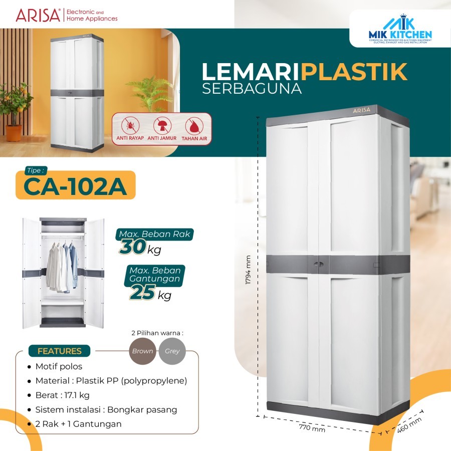 ARISA Lemari Pakaian Gantung Plastik Dua Pintu CA102A / CA 102 A