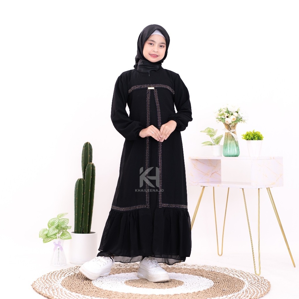 GAMIS ANAK PEREMPUAN - Gamis Anak Perempuan Khaileena Dress Ceruty Swarovsky usia 6-14 tahun bahan c