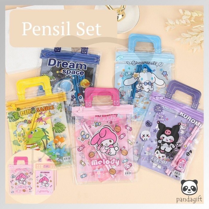 

Alat Tulis set 6 in 1 Karakter Sanrio Kuromi Melody Lucu /Pouch Set Stationery Hadiah Anak Sanrio/ Set Mini Pouch Bag