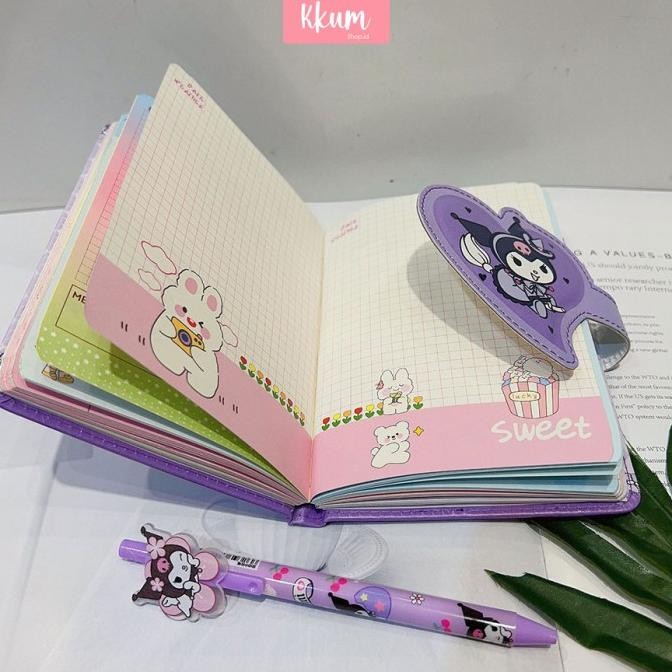 

2 IN 1 GIFT SET NOTEBOOK SANRIO MAGNET/ BUKU TULIS CUTE KUROMI CINNAMO