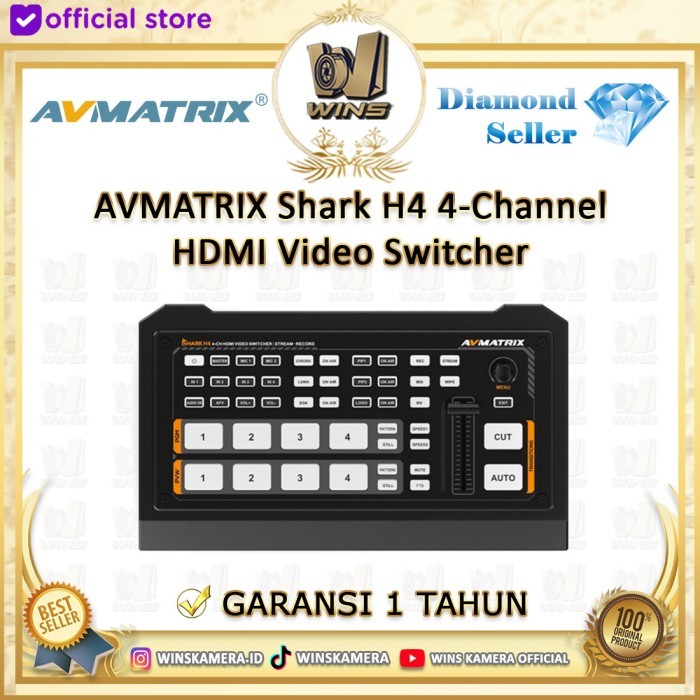 AVMATRIX Shark H4 4-Channel HDMI Video Switcher Streaming Recorder Video Mixer 4HDMI