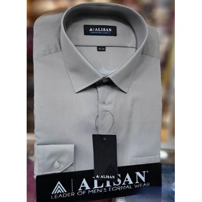 Kemeja Alisan Abu Muda Polos Lengan Panjang Pria Slimfit Bahan Berkualitas Premium