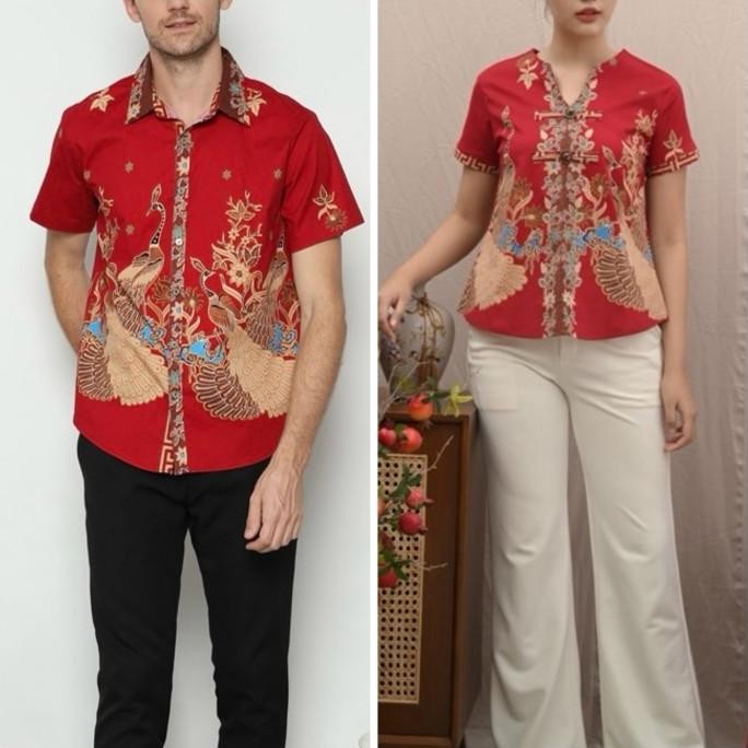 Grosir Set Baju Couple Cheongsam Peacock Setelan Baju Pasangan Imlek