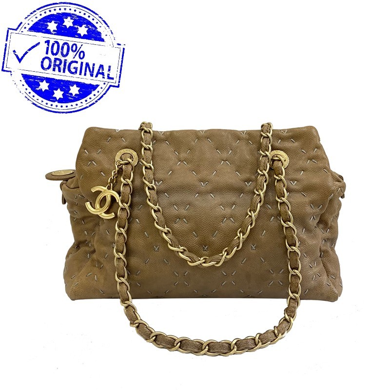 Preloved Chanel Brown Caviar Wild Stitch Shoulder Bag GHW#15 AUTHENTIC