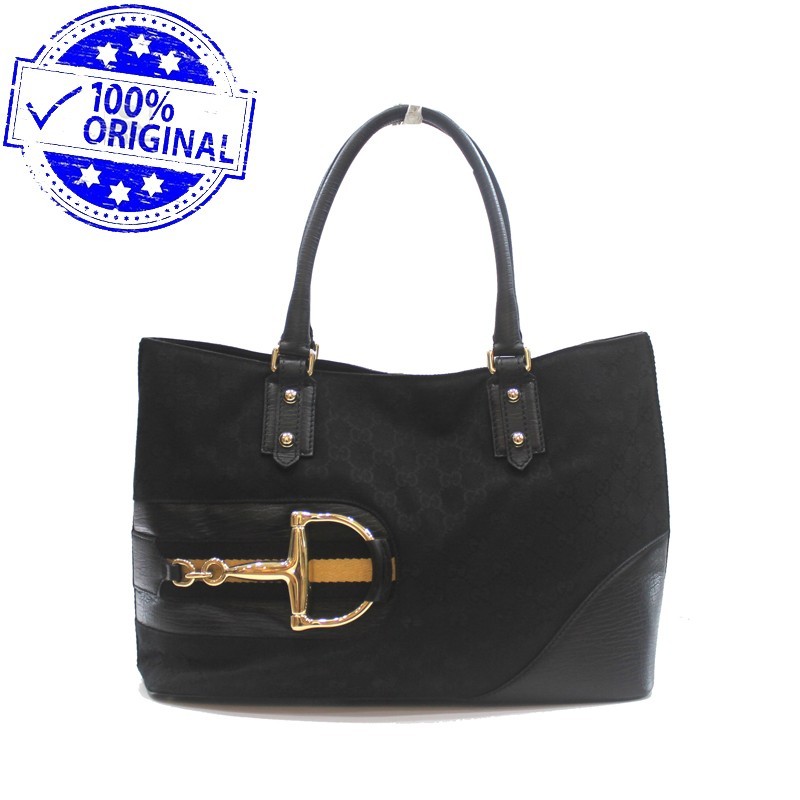 Preloved Gucci GG Horsebit Black Canvas Monogram Tote Bag