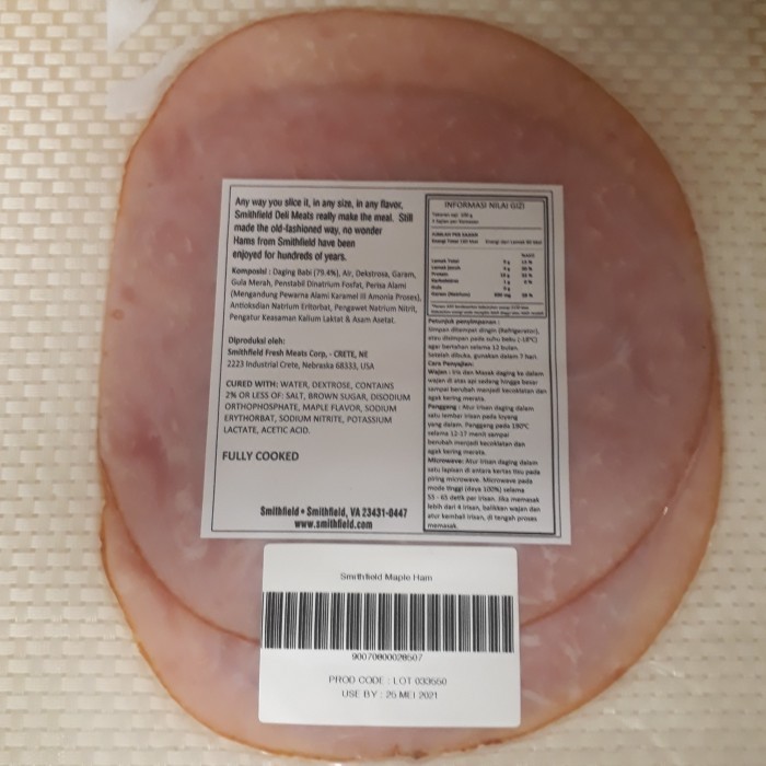

HAM PORK SLICE SMITHFIELD CANADIAN MAPLE HAM DAGING BABI ASAP 100 GR