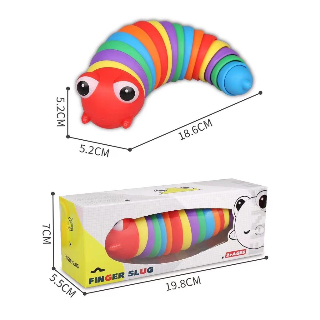 WD Mainan Fidget Slug Ulat dan Siput Fidget Slug Toys Mainan Ulat rainbow