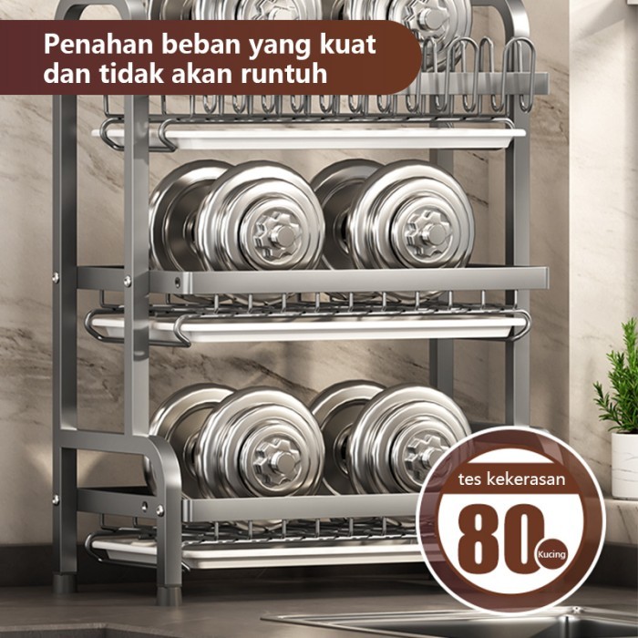 Rak Piring Stainless Rak Dapur Mangkuk Piring Dengan Tempat Cangkir