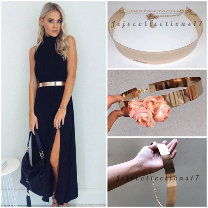 Belt Full Plat Rantai Gold 3 cm Ikat Pinggang Wanita