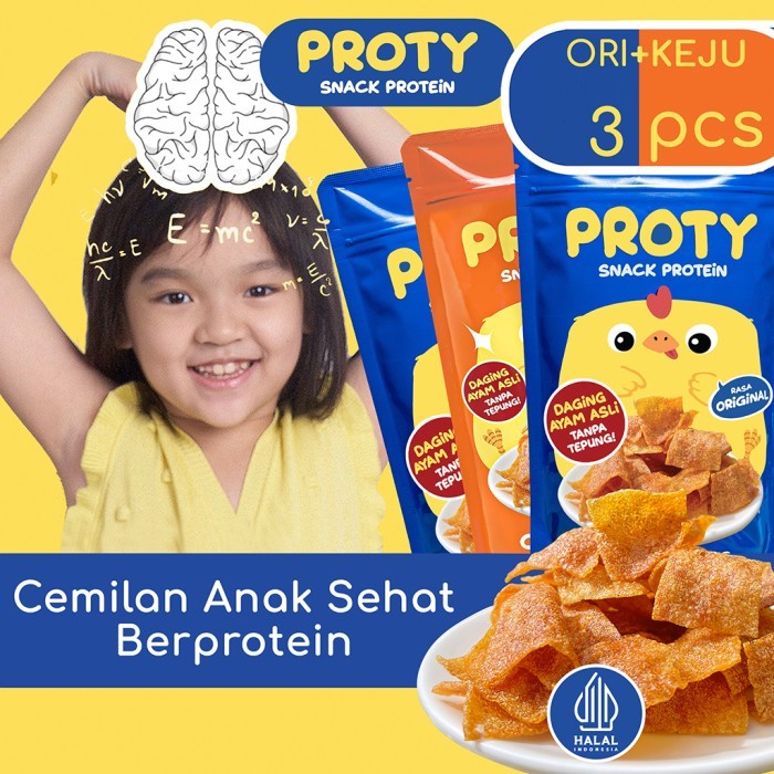 

SALE TERLARIS CEMILAN ANAK SEHAT BERPROTEIN PROTY CHICKEN CHIPS ORIGINAL(2 PCS)+KEJU(1 PCS) - NON