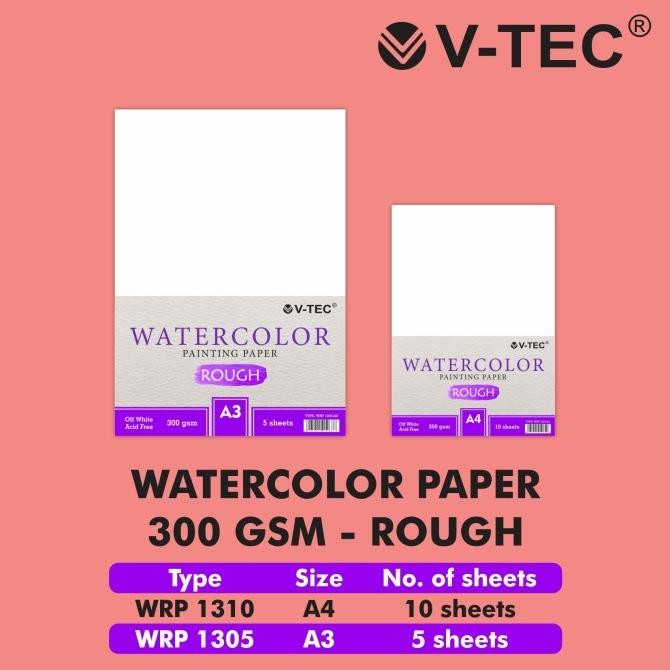 

PROMO V-TEC WATERCOLOR PAPER TYPE WRP 1305 A3 (5 SHEETS/300GSM/ROUGH)