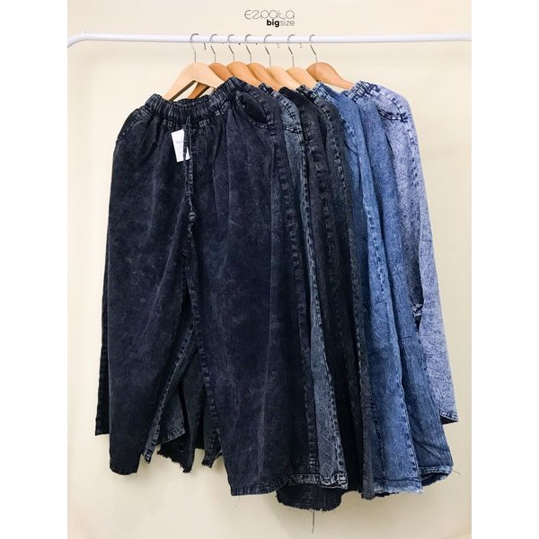 Ezpata Celana Jeans Kulot Bottom Rawis Denim Wanita Jumbo BB 80kg-120kg XXXL Lingkar Pinggang 140cm