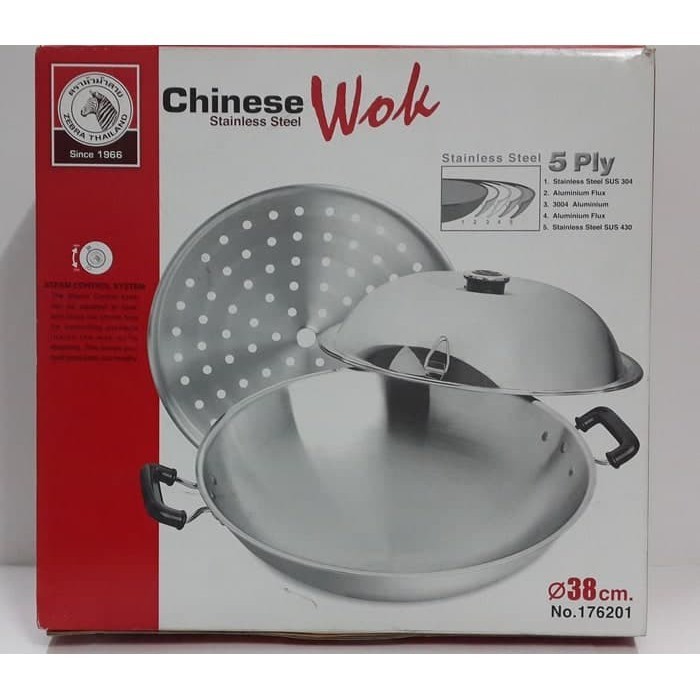 Chinese Wok / Wajan Kukusan Zebra 38Cm - 176201 (Free Tea Set Estio)