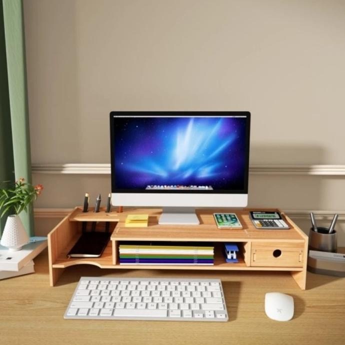 Meja Rak Alas Tatakan Stand Dudukan Kayu Laptop Monitor Imac Printer