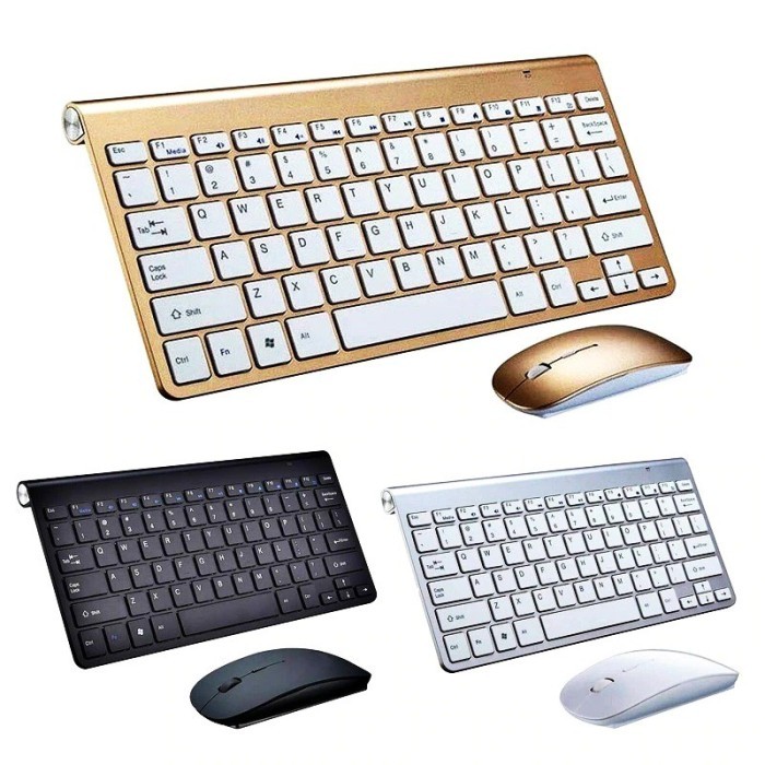 Ultra Slim Wireless Keyboard Multimedia Combo Set with Mouse - Silver