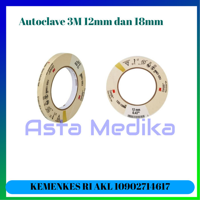 Autoclave Tape 3/4 inch dan 1/2 inch 3M Adhesive Tape 1322-18mm