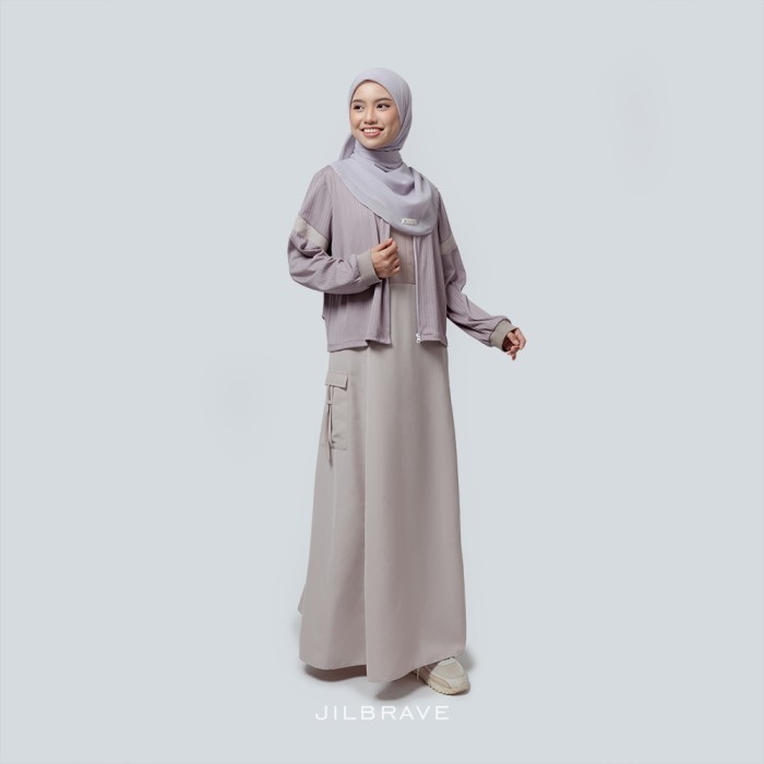 Murah JILBRAVE Lany Dress Gamis Wanita Cargo Boyish Style dengan Outer Menyatu Non COD