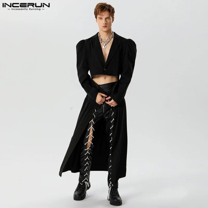 AppleDezign INCERUN Tops 2025 American Style New Men Bubble Sleeve Splice