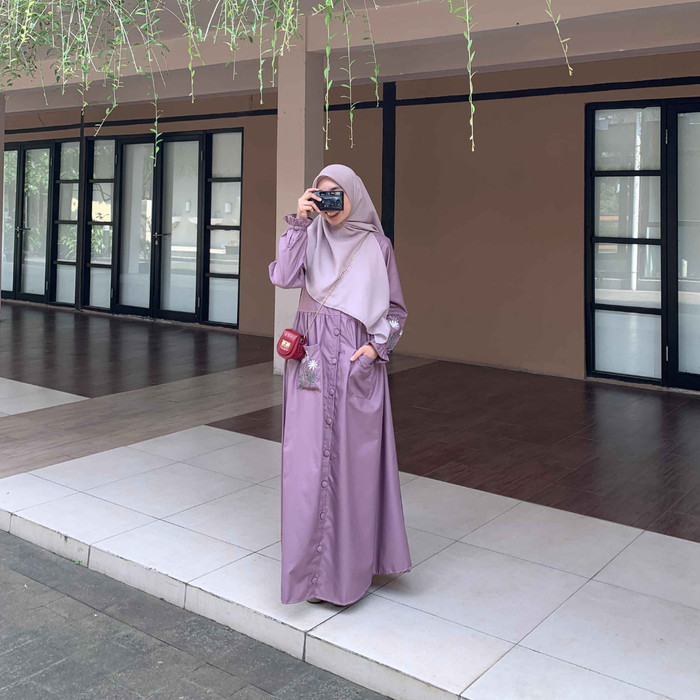 Murah KUPNAD Gamis Katun Toyobo Bordir - Daisy Dress Dusty Purple Non COD