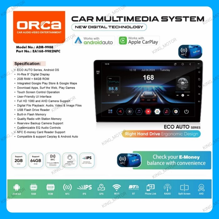 ORCA ADR-9988 ECO Series NFC 9 inch / 10 inch RAM 2/64 - HU Android