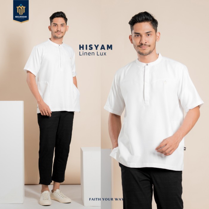 Murah Muslimadani Baju Koko HISYAM Lengan Pendek Pakaian Muslim Pria Casual Non COD