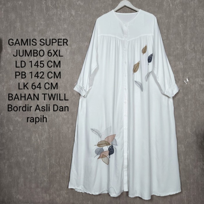 Gamis Putih Jumbo Ld 130 Cm Model Bordir Kekinian