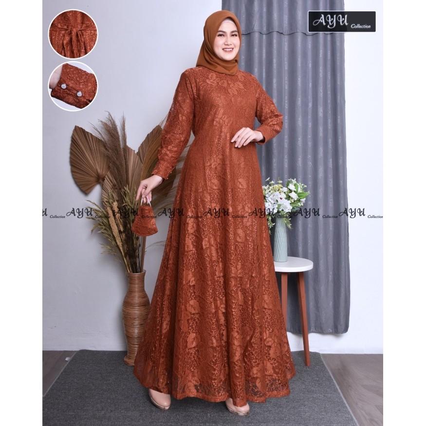 Dress Wanita Baju Pesta Gamis Brukat + Furing