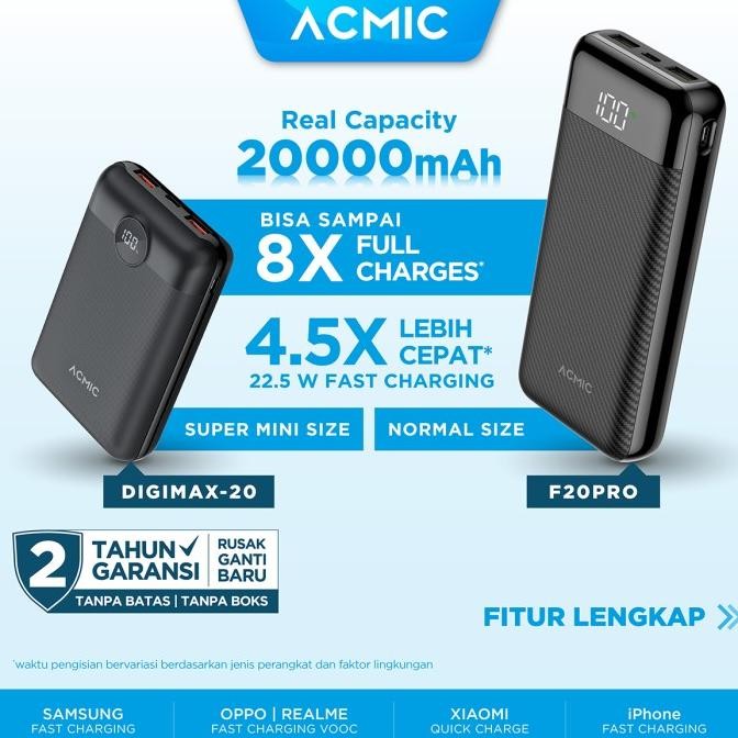 ACMIC DIGIMAX 20000mAh Powerbank Mini Fast Charging Type C
