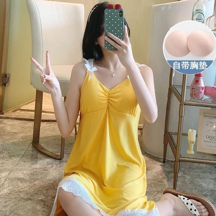 Grosir Daster Wanita Korea Style Dengan Cupbra 4 Size Fit To 70 Kg - Baju Tidur Import Premium