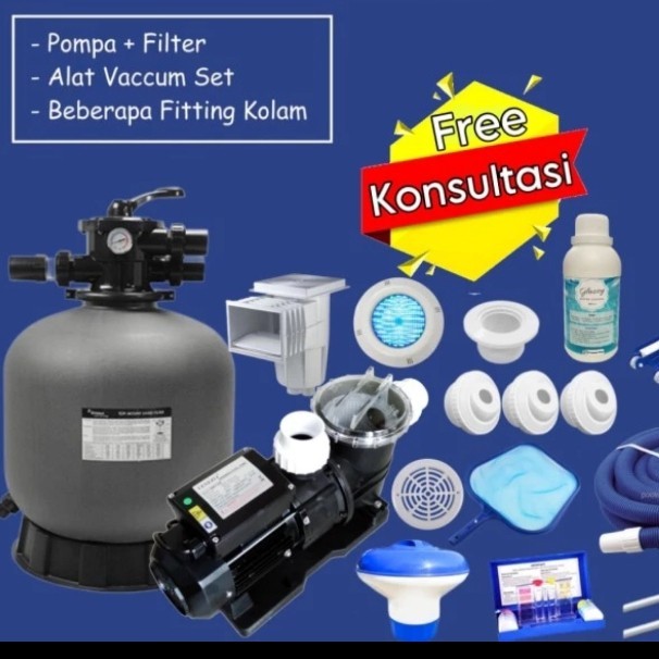 TERBARU Pompo Kolam Renang Lengkap Paket Filter Vacum Pompa Kolam Renang