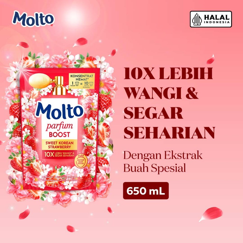 Molto Pelembut & Pewangi Pakaian Softener Konsentrat Parfum Boost Korean Strawberry 650 mL