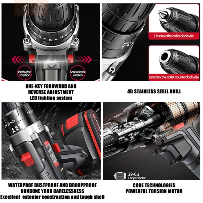 Mesin bor cordless 12VF /388VF / Elektrik Drill/ bor list - 2 Baterai