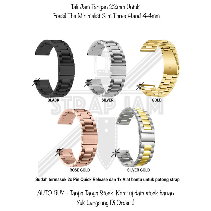 TERMURAH - QRS 22mm Strap Fossil The Minimalist Slim Three-Hand 44mm - Tali Jam