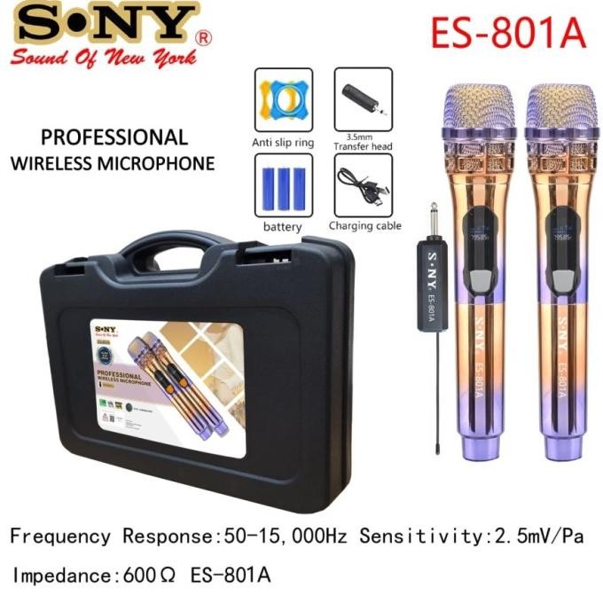 Promo Mic Sony Es-801A Uhf Microphone Charger Double Wireless Led Display/Koper