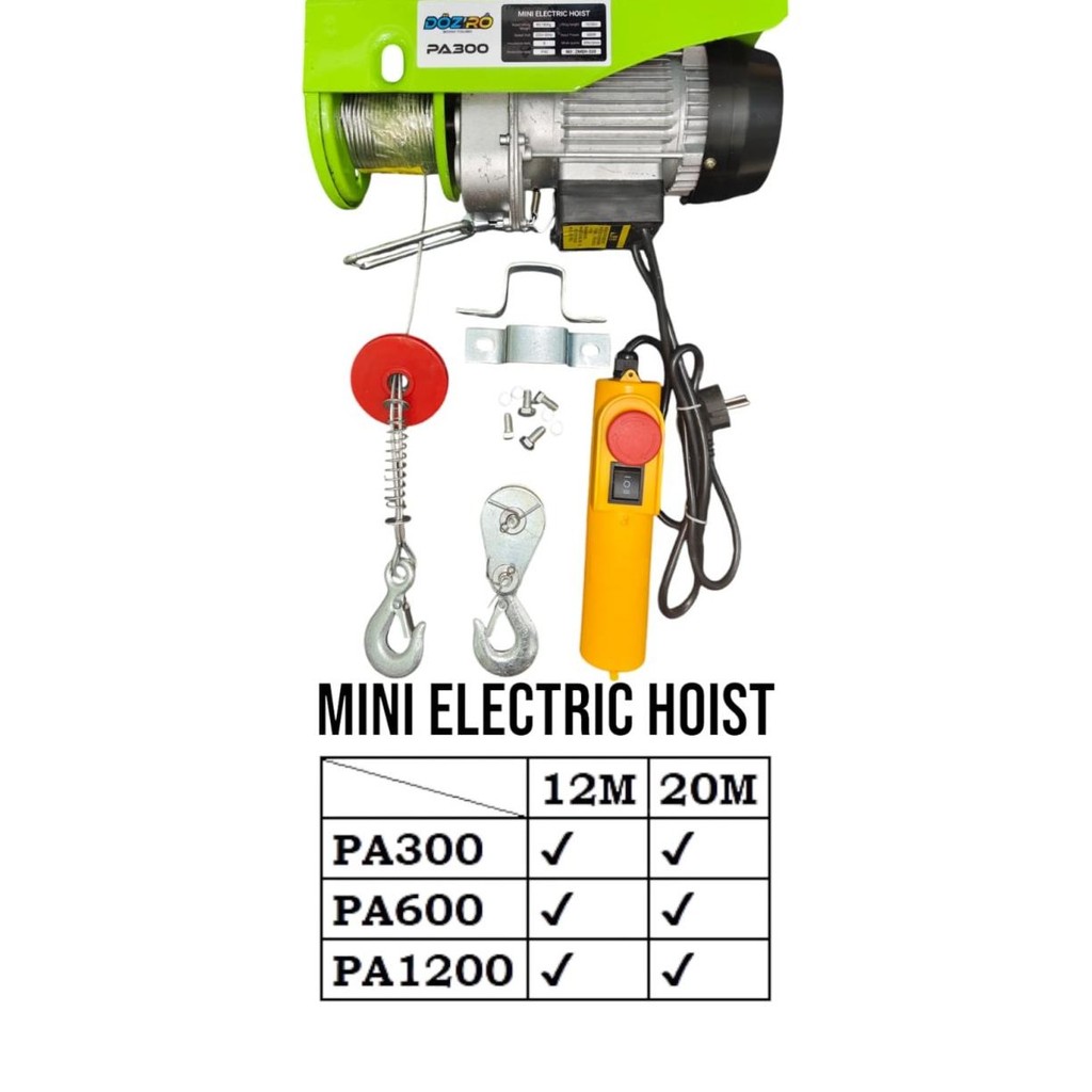 Electric Hoist 300 Kg Katrol Listrik Pa300 Katrol Elekrik Electric Wire Rope Hoist 300Kg