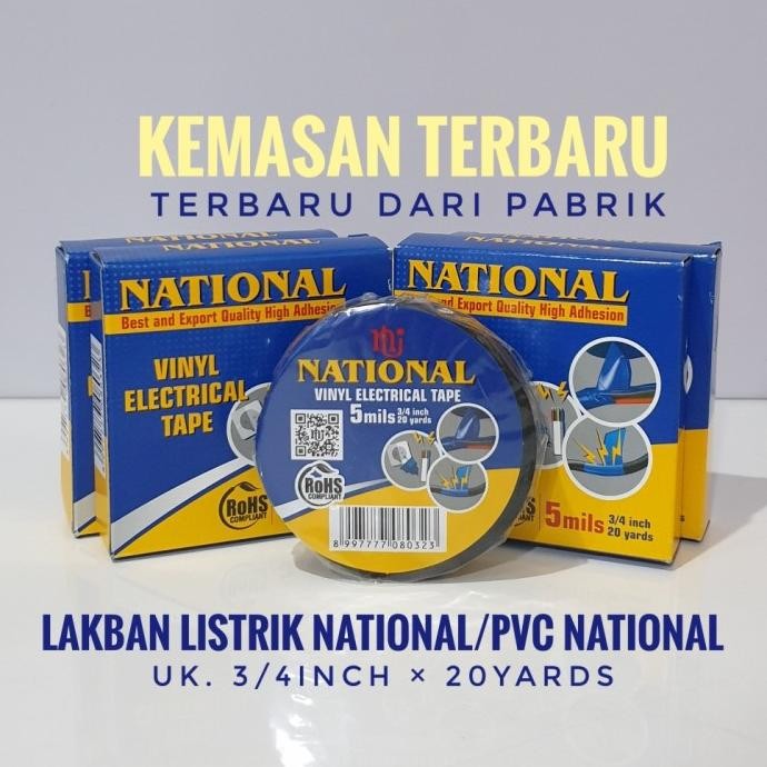 

LAKBAN ISOLASI LISTRIK NATIONAL/PVC 18MM 3/4INCHX20YARD(1DUS = 120PC) ASLI