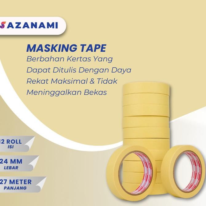 

LAKBAN KERTAS MASKING TAPE 1" 24MM X 27M SAZANAMI TAPE ISOLASI KERTAS ASLI