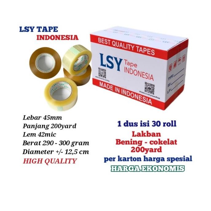 

LAKBAN BENING- COKELAT TERMURAH LSY TAPE 1 DUS ISI 30 ROLL 200YARD CHO ASLI