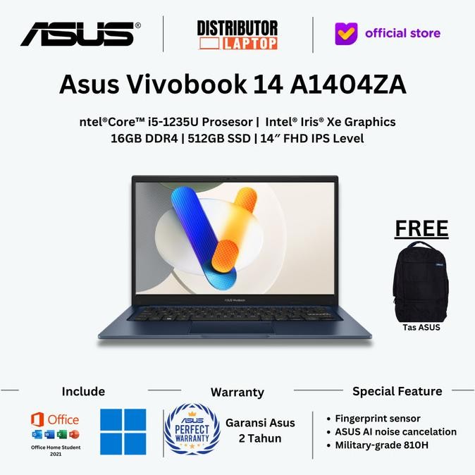 Laptop Asus Vivobook 14 A1404Za I5-1235U Iris Xe 16Gb 512Gb Ssd Ohs