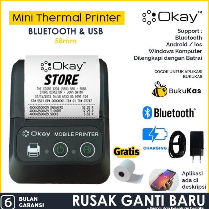 Sale Bluetooth Printer Bukukas Portable Thermal Baterai 58Mm Dt 58B Ok 58B