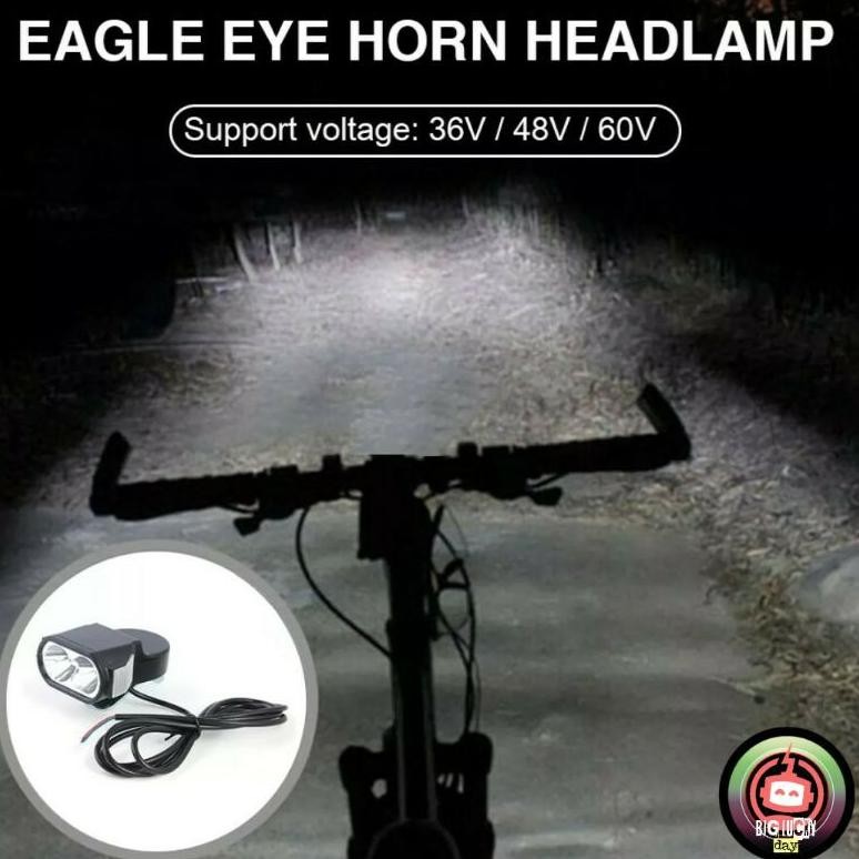 ORIGINAL lampu sepeda listrik headlamp LED + klakson skuter elektrik scooter listrik 36v 48v 60v spa