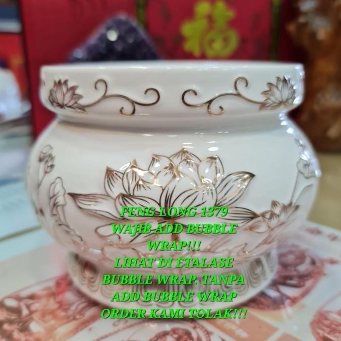 Hiolo Keramik Putih Teratai Mas Premium