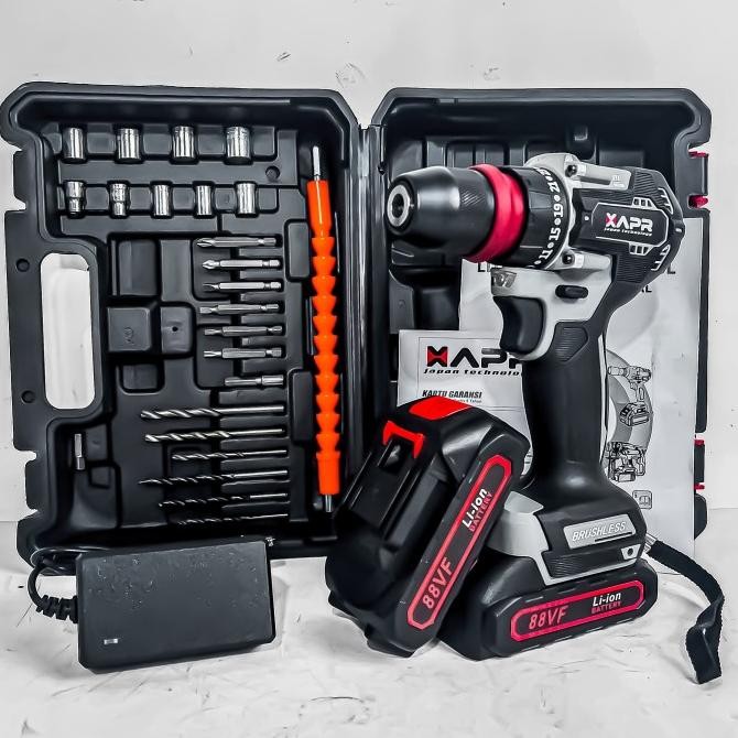 Bor Cordless APR AP24+ BRUSHLESS Impact Drill Driver 10mm Keyless mesin bor baterai fullset